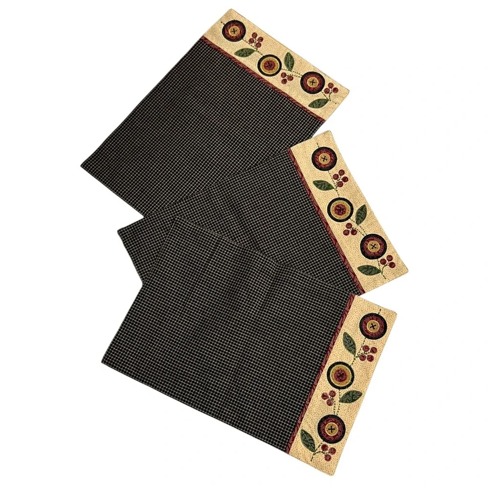 Primitive Country Button Berry Placemats Set Of 3 Farmhouse Table Linens